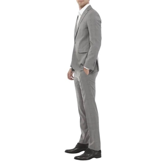 Cole Haan Grand OS Gray Plaid Wool Two Piece Men’s Suit Set NWT Size 42S